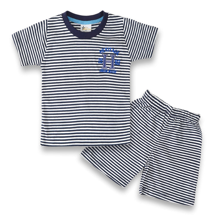 SUNSHINE KIDS SHORT & SHIRT  HERITAGE STRIPES NAVY BLUE (XL) 4-5