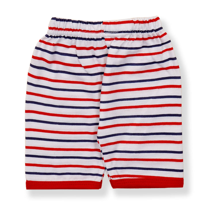 SLEEP SUIT SHIRT & SHORT SET STRIPES RED(3-6M) - SUNSHINE