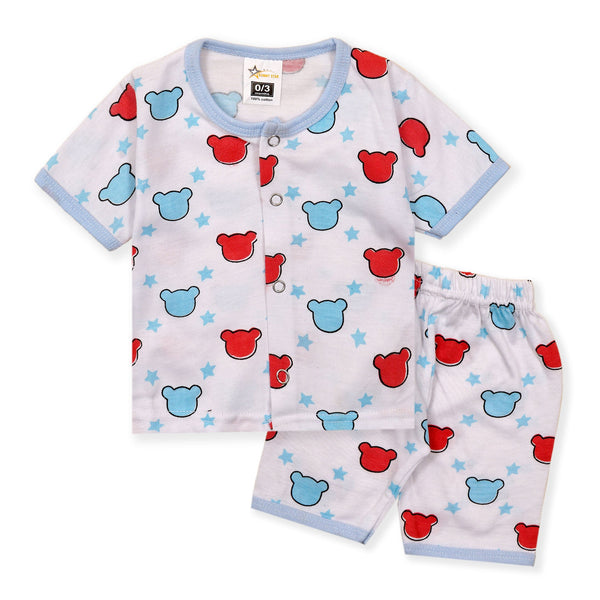 SUNSHINE BABY SLEEP SUIT SHORT & SHIRT BEAR BLUE 3-6M