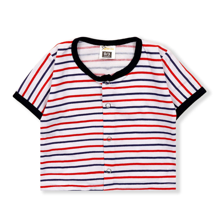 SLEEP SUIT SHIRT & SHORT SET STRIPES NAVY BLUE(3-6M) - SUNSHINE