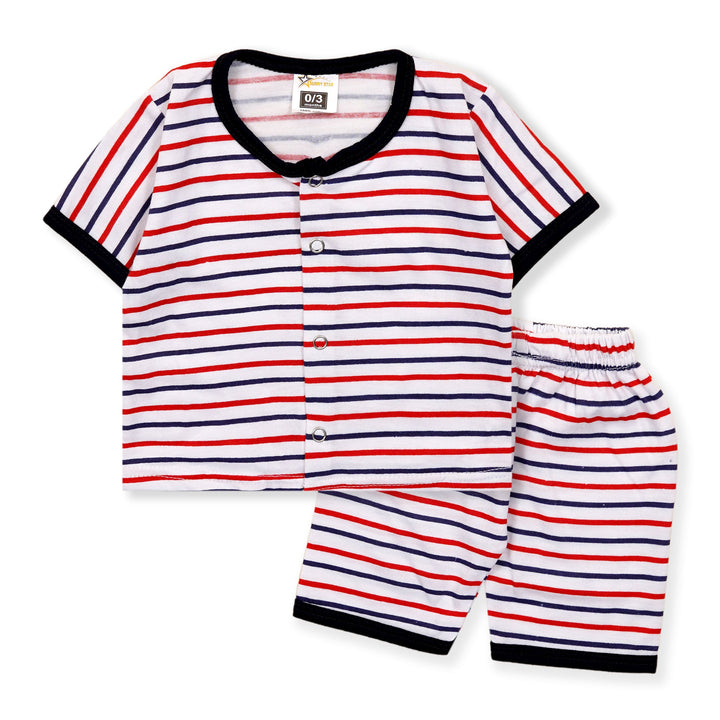 SLEEP SUIT SHIRT & SHORT SET STRIPES NAVY BLUE(3-6M) - SUNSHINE