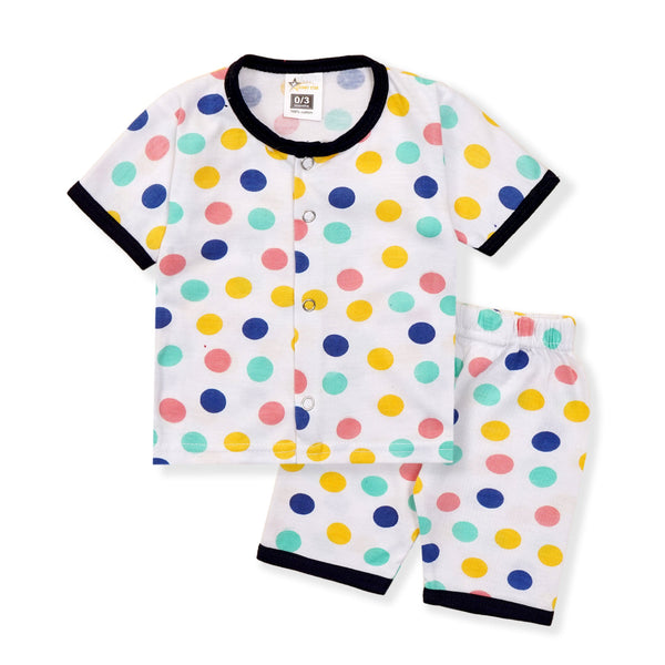 SUNSHINE SLEEPSUIT SHORT AND SHIRT BIG POLKA DOTS NAVY BLUE 3-6 M