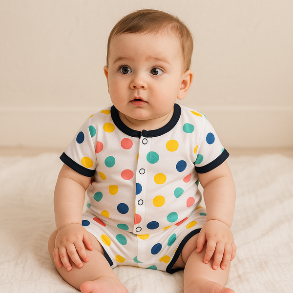 Baby Cotton Night Suit Polka Dots Navy Blue - Sunshine
