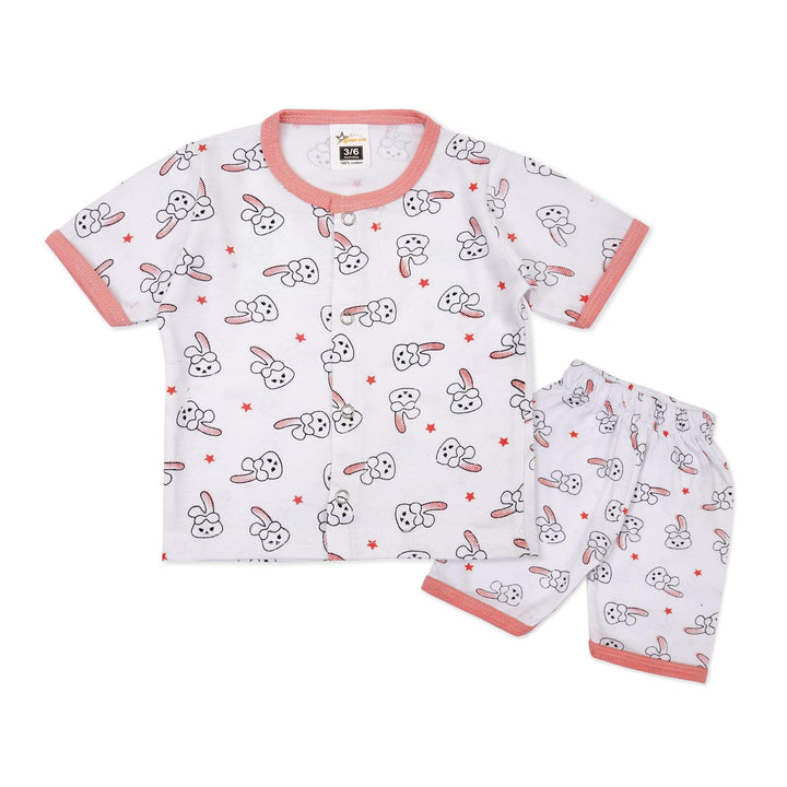 BABY COTTON SHORT & SHIRT RABBIT LIGHT PINK - SUNSHINE 3-6MONTHS)