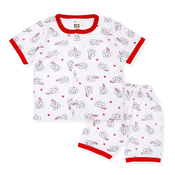 BABY COTTON SHORT & SHIRT RABBIT RED - SUNSHINE 3-6 MONTHS)