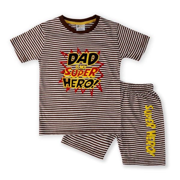 SUNSHINE KIDS SHORT SET DAD SUPER HERO BROWN STRIPES-4-5 YEARS