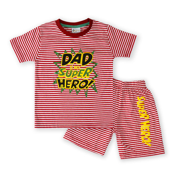 SUNSHINE KIDS SHORT SET DAD SUPER HERO RED STRIPES-4-5 YEARS