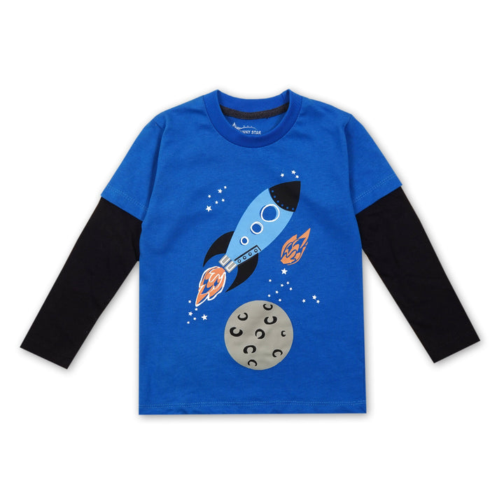 SUNSHINE KIDS SHORT & SHIRT ROCKET & MOON BLUE L (3-4)