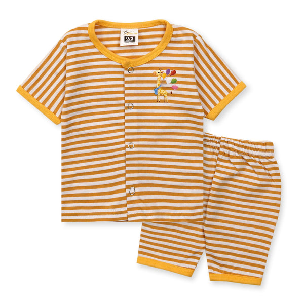 SUNSHINE BABY SLEEP SUIT SHORT & SHIRT STRIPES BROWN AND WHITE 3-6 M