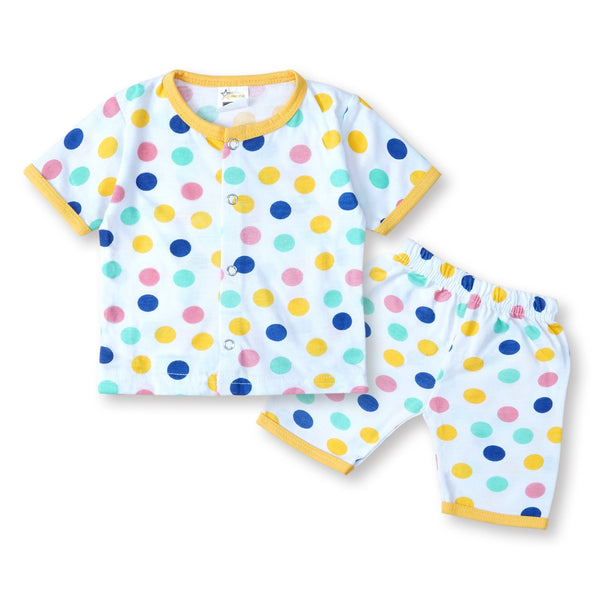 SUNSHINE SLEEPSUIT SHORT AND SHIRT BIG POLKA DOTS YELLOW 0-3 M