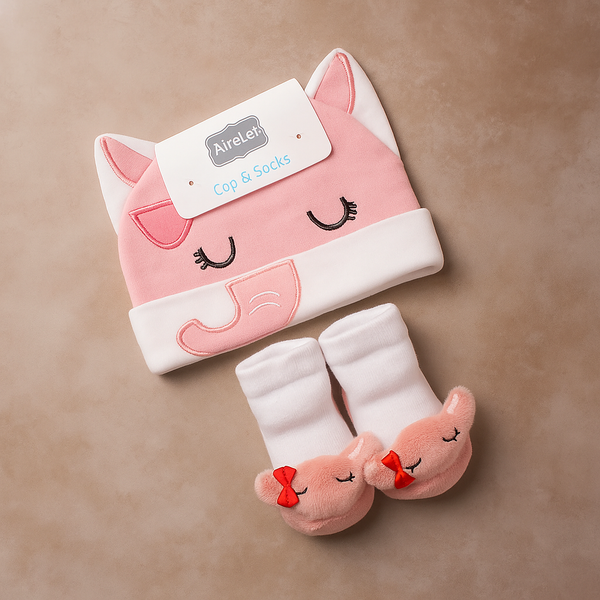 Baby Cap & Booties Set 3Pcs Elephant Pink - Sunshine