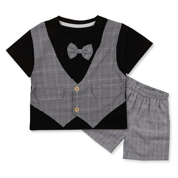 SUNSHINE BOYS SHORT AND SHIRT BOW & WAIST COAT CHECK GREY XXL 4-5Y