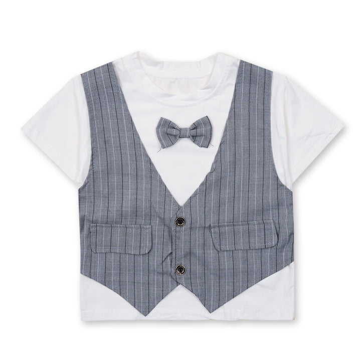 SUNSHINE BOYS SHORT AND SHIRT BOW & WAIST COAT STRIPES GREY XXL 4-5Y