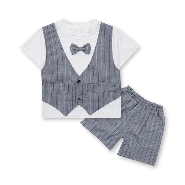 SUNSHINE BOYS SHORT AND SHIRT BOW & WAIST COAT STRIPES GREY XXL 4-5Y