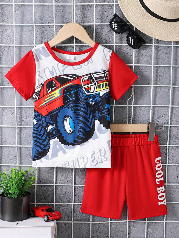 SUNSHINE SHORT & SHIRT MONSTER TRUCK RED  (7-8Y)