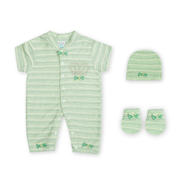 SUNSHINE BABY ROMPER PACK OF 3 CROWN STRIPES SEA GREEN 3-6M