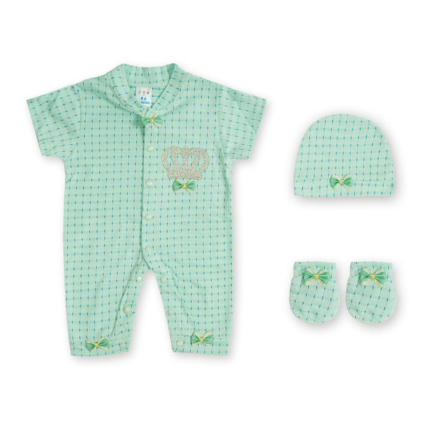 SUNSHINE BABY ROMPER PACK OF 3 CROWN SOLID SEA GREEN 6-9M