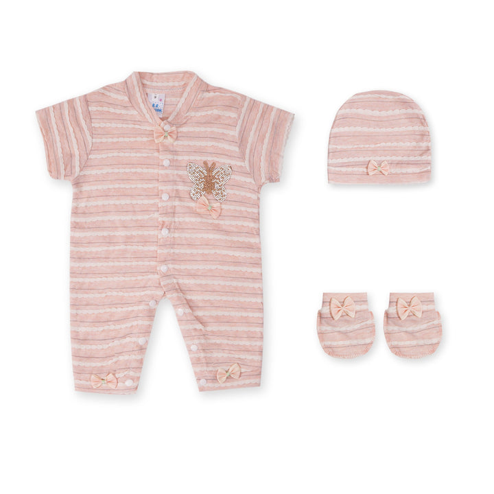 SUNSHINE BABY ROMPER PACK OF 3 BETTERFLY STRIPES PEACH 6-9M