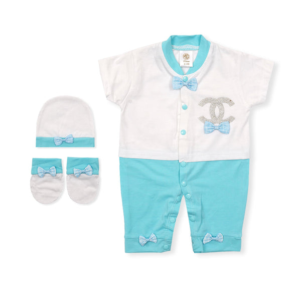 SUNSHINE PACK OF 3 ROMPER CHANNEL TURQUOISE 6-9 M