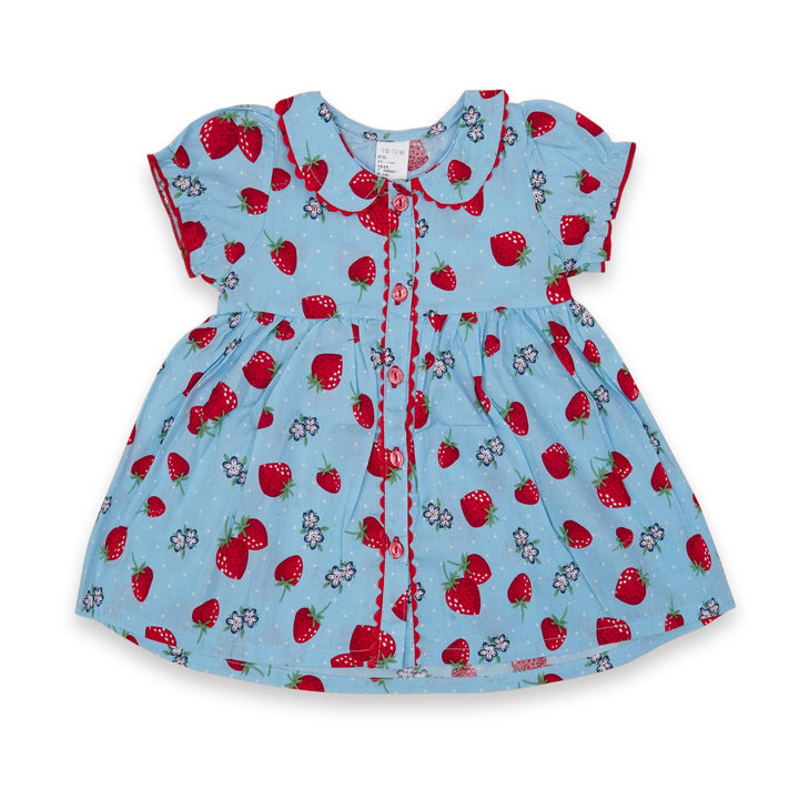 SUNSHINE GIRLS FROCK & CAP STRAWBERRY SKY BLUE NO-80-50(2Y)