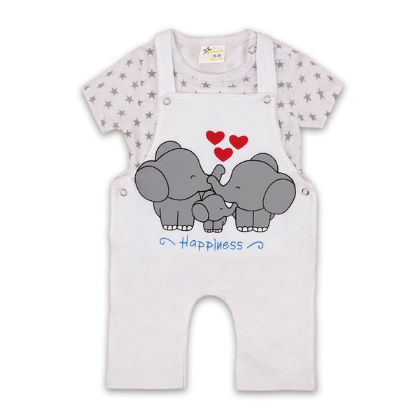 BABY DUNGAREE ELEPHANT WHITE 12-18 - SUNSHINE