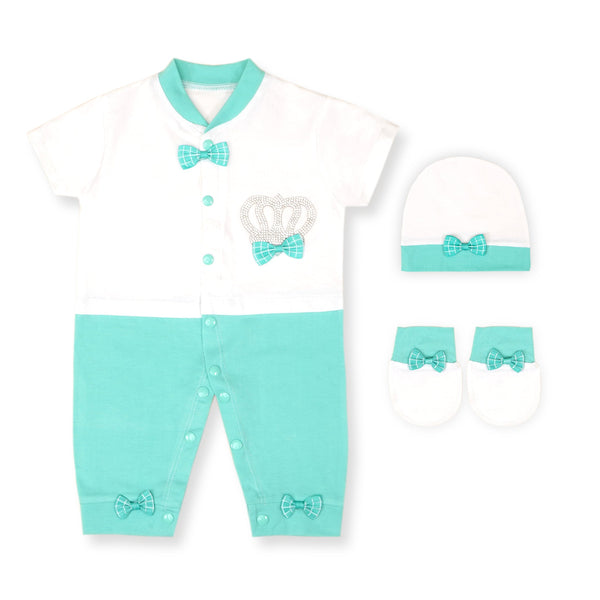 SUNSHINE BABY ROMPER PACK OF 3 CROWN SEA GREEN & WHITE 6-9M