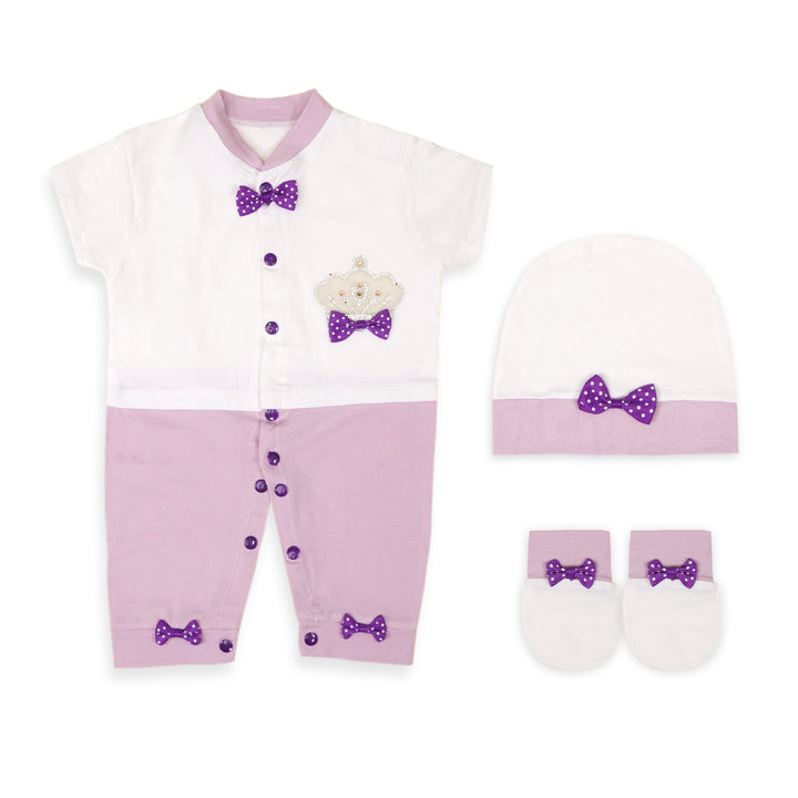 SUNSHINE BABY ROMPER PACK OF 3 CROWN PURPLE & WHITE 6-9M