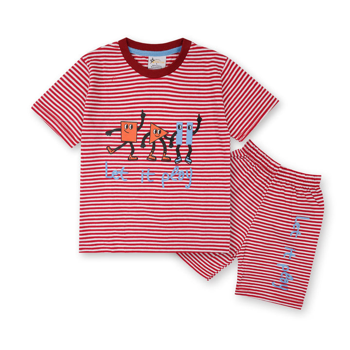 SUNSHINE SHORT & SHIRT STRIPES SHAPES RED (XL) 4-5Y