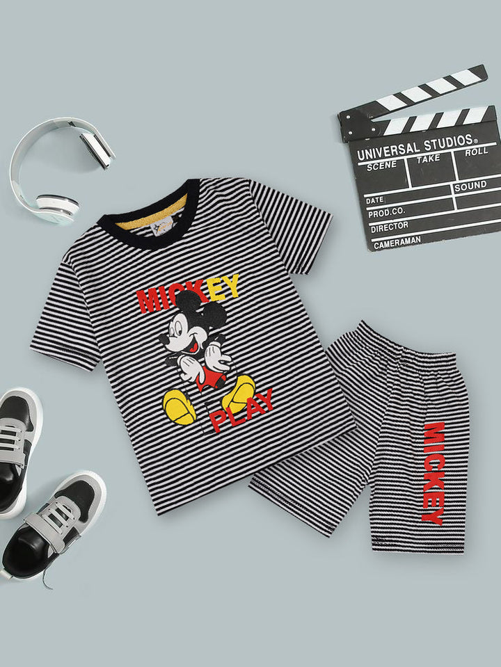 SUNSHINE SHORT & SHIRT STRIPES MICKEY BLACK (XL) 4-5Y