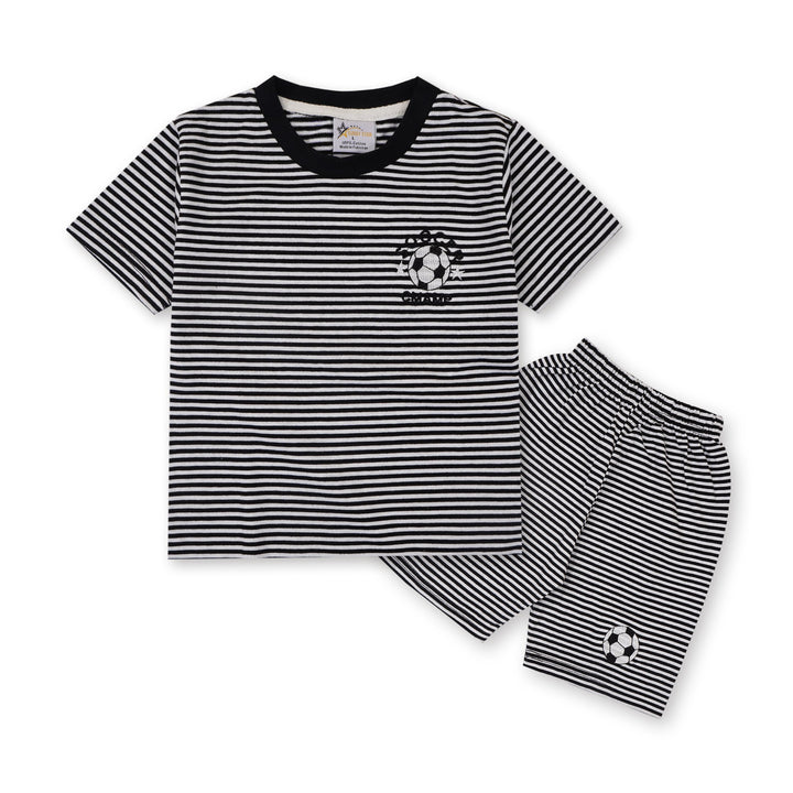 SUNSHINE SHORT & SHIRT STRIPES FOOTBALL STRIPES BLACK (XL) 4-5Y