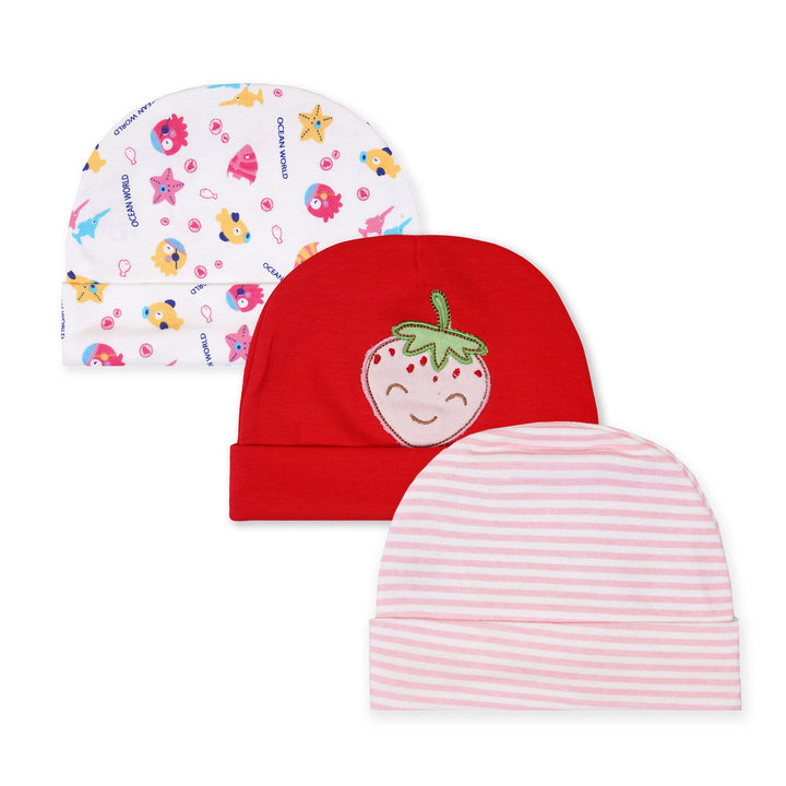 SUNSHINE BABY CAPS PACK OF 3 STRAWBERRY RED