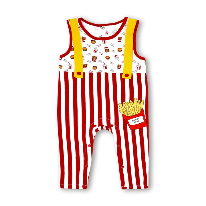 SUNSHINE KIDS ROMPER SLEEVELESS FRIES STRIPES RED 18-24M