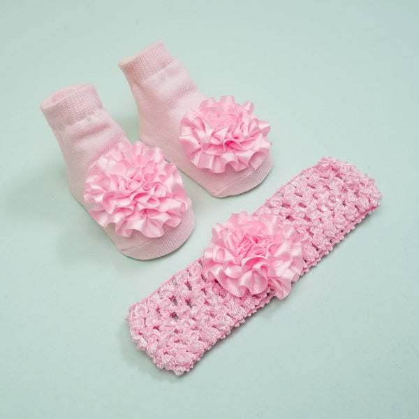 SUNSHINE BABY BOOTY & HEADBAND SET 2 PCS FLOWER PINK NB