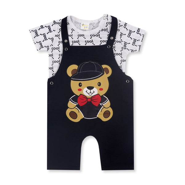 BABY DUNGAREE BEAR WITH BOW BLACK 12-18 - SUNSHINE