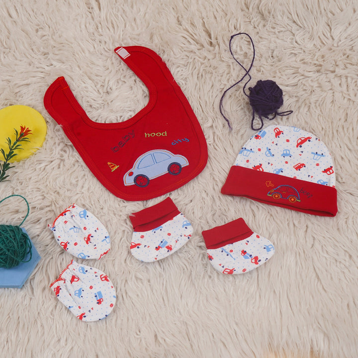 SUNSHINE BABY 4 PCS CAP & MITTENS SET CAR RED