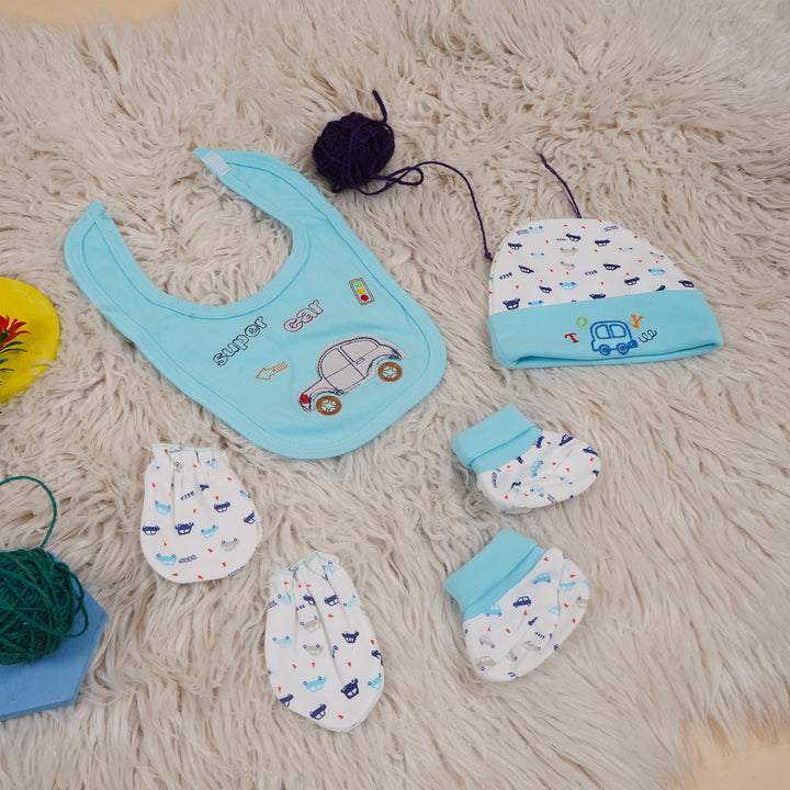 SUNSHINE BABY 4 PCS CAP & MITTENS SET CAR BLUE