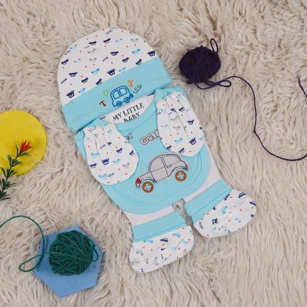 SUNSHINE BABY 4 PCS CAP & MITTENS SET CAR BLUE