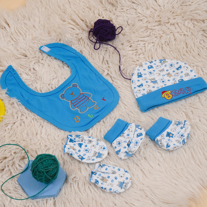 SUNSHINE BABY 4 PCS CAP & MITTENS SET BEAR BLUE