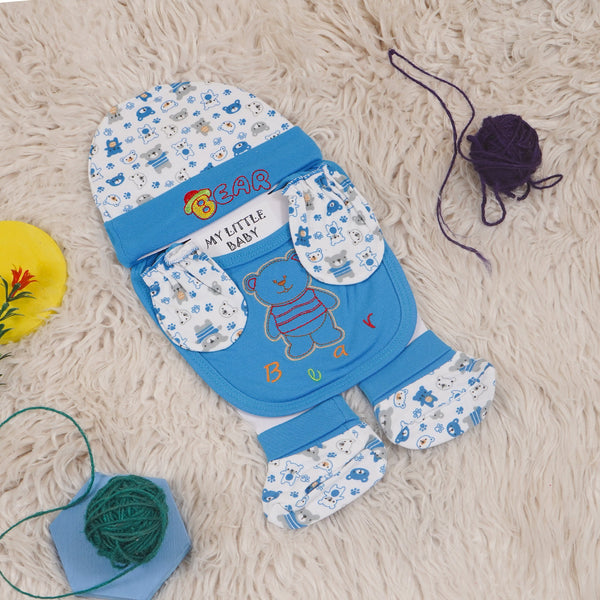 SUNSHINE BABY 4 PCS CAP & MITTENS SET BEAR BLUE