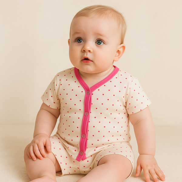Baby Cotton Night Suit Polka Dots Pink - Sunshine