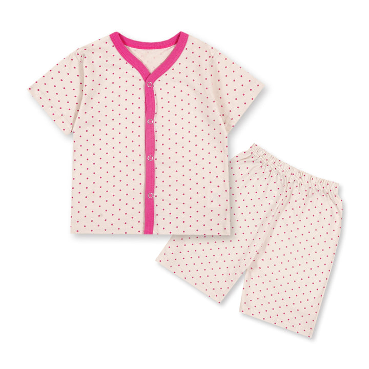 BABY SLEEPSUIT HALFSLEEVE WITH SHORT PINK DOTS - SUNSHINE 18-24 MONTHS