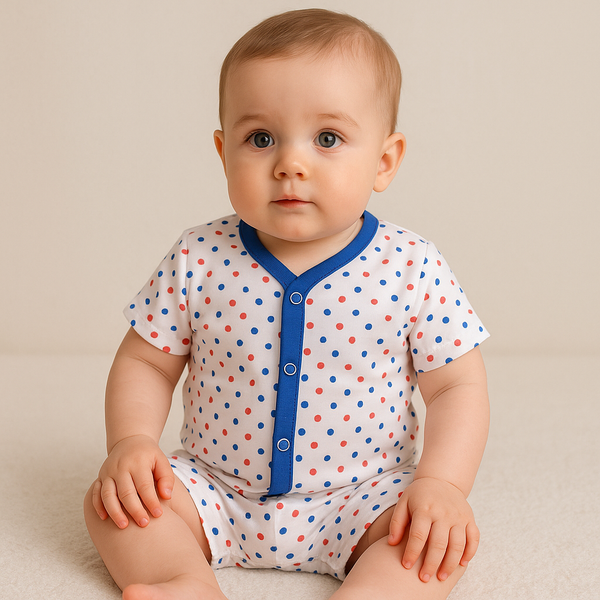 Baby Cotton Night Suit Polka Dots Navy Blue - Sunshine