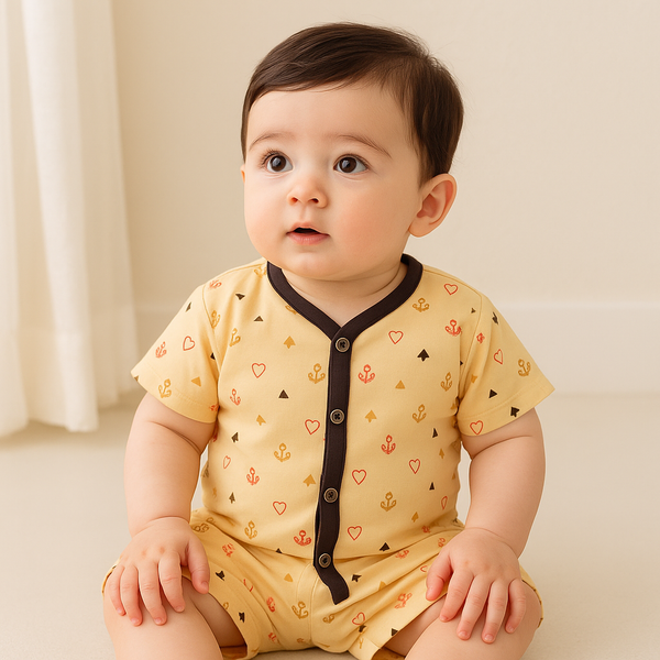 Baby Cotton Night Suit Anchor Yellow - Sunshine
