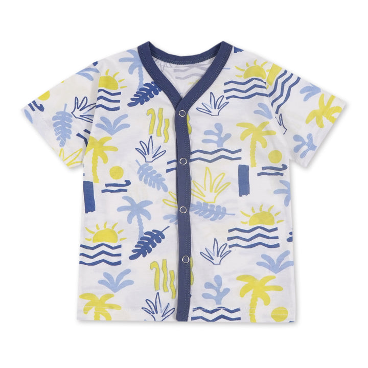 BABY SLEEPSUIT HALFSLEEVE WITH SHORT SEA PLANTS BLUE  - SUNSHINE 18-24 MONTHS