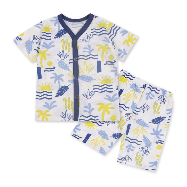 BABY SLEEPSUIT HALFSLEEVE WITH SHORT SEA PLANTS BLUE  - SUNSHINE 18-24 MONTHS