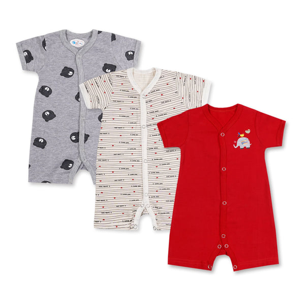 SUNSHINE KIDS 3 PCS ROMPER SHORTLY SLEEVE & LEGS ELEPHANT RED (6-9M)