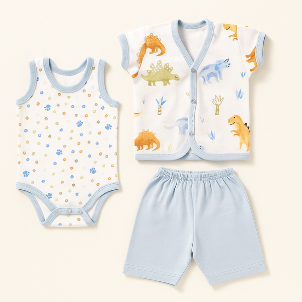 Baby 3Pcs Suit Set Dinosaur Sky Blue - Sunshine