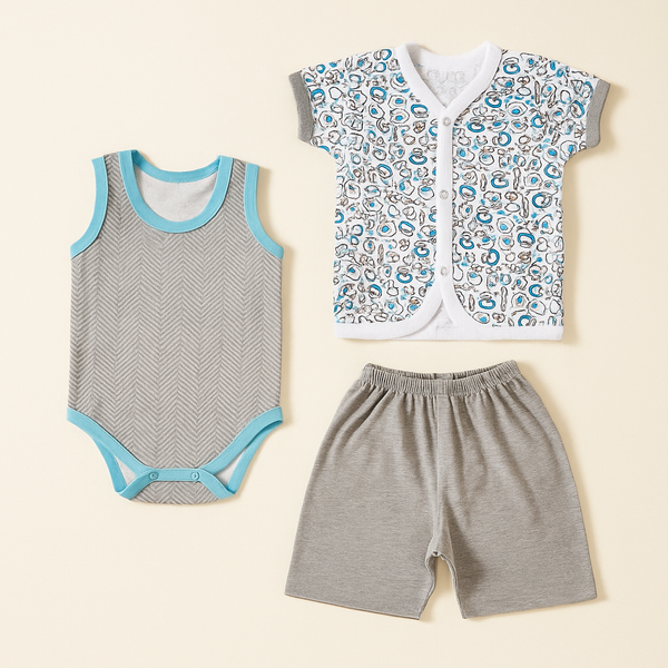 Baby 3Pcs Suit Set Animals Grey - Sunshine