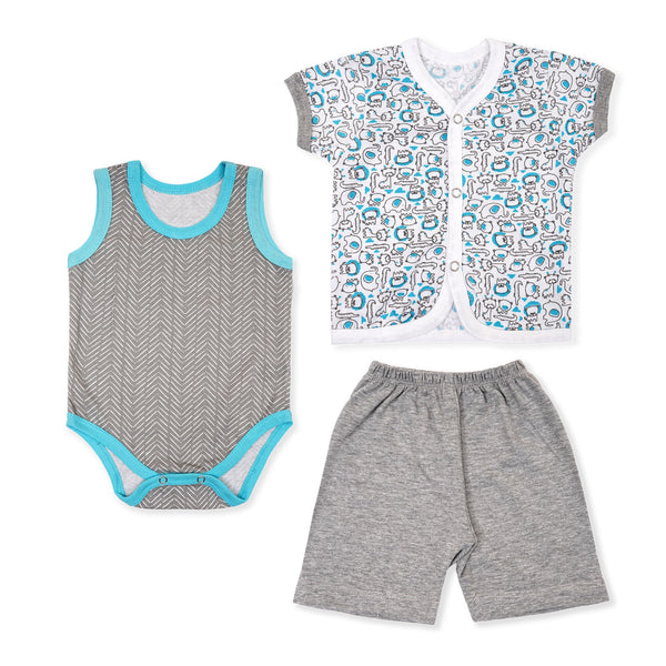 SUNSHINE BABY ROMPER GIFT SET PACK OF 3 ANIMALS GREY 6-9M