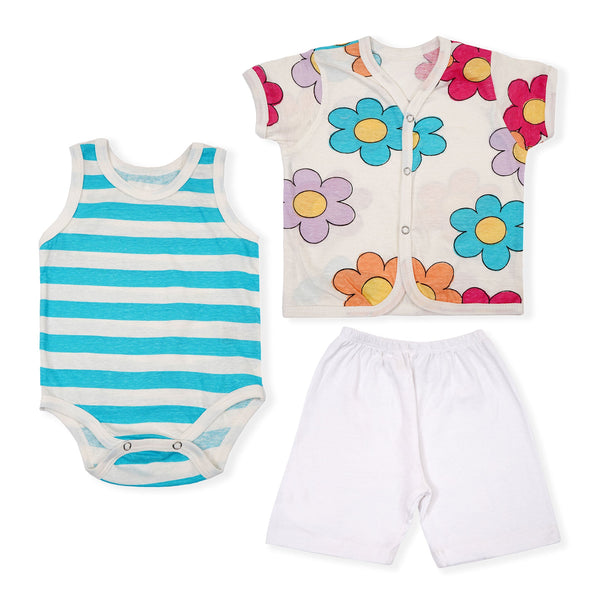 SUNSHINE BABY ROMPER GIFT SET PACK OF 3 MULTI FLOWERS WHITE 6-9M